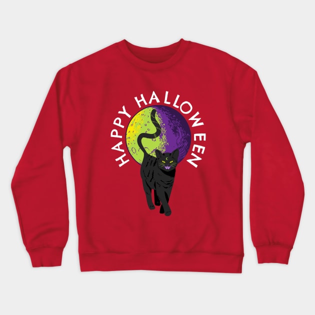 Happy Halloween Witches Black Cat Full Moon Halloween Black Cat